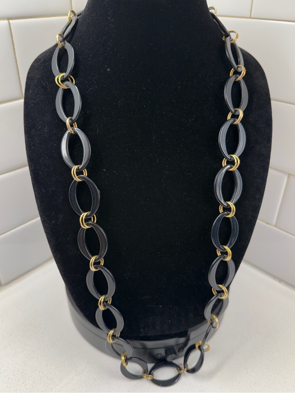 Black and Gold Oval Link Necklace - Women Jewelry